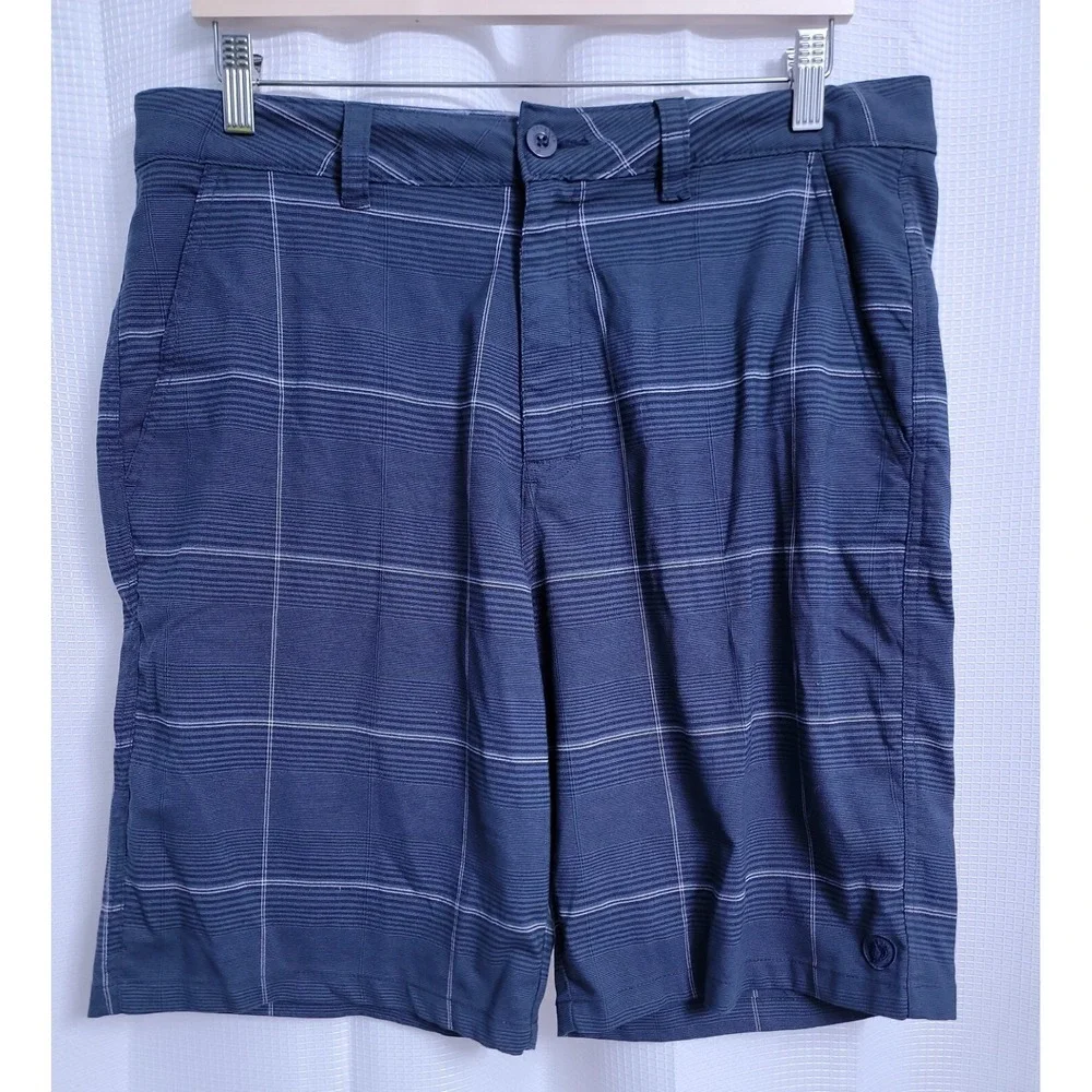 Hang Ten Steel Gray Plaid Hybrid Casual Board Shorts Men's size 36