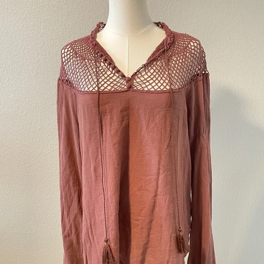 Free People Terracotta Blouse with Crochet Yoke