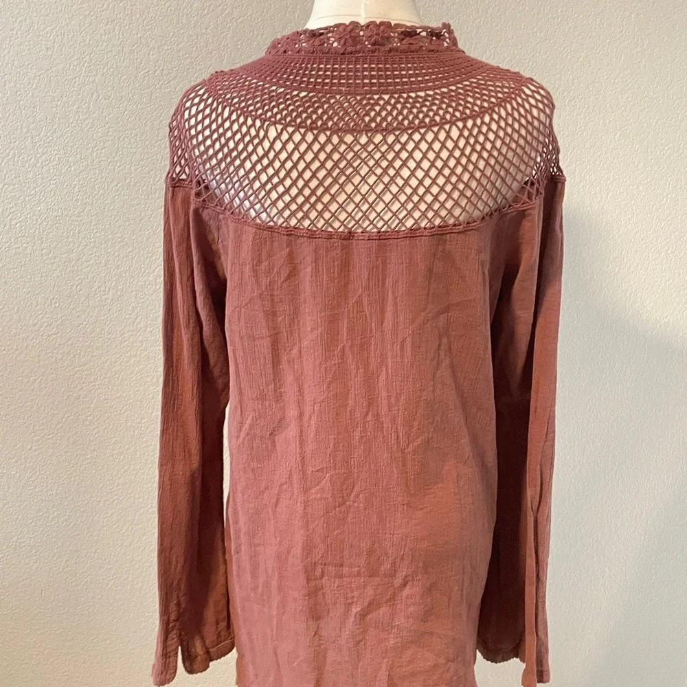 Free People Terracotta Blouse with Crochet Yoke