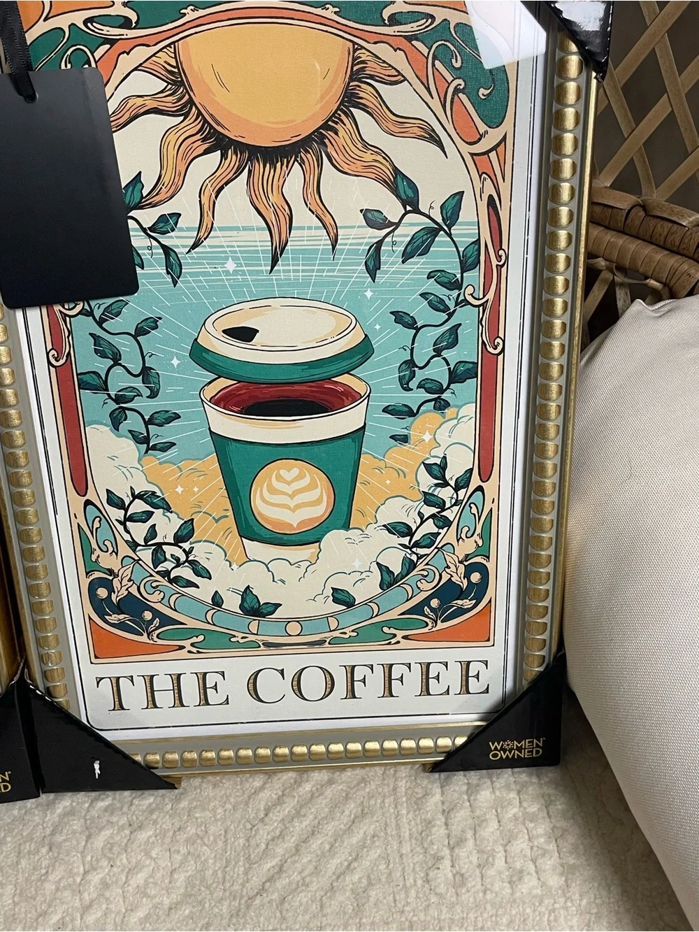 The Coffee Framed Art Print - Teal & Cream sapna sash viral wall art decor
