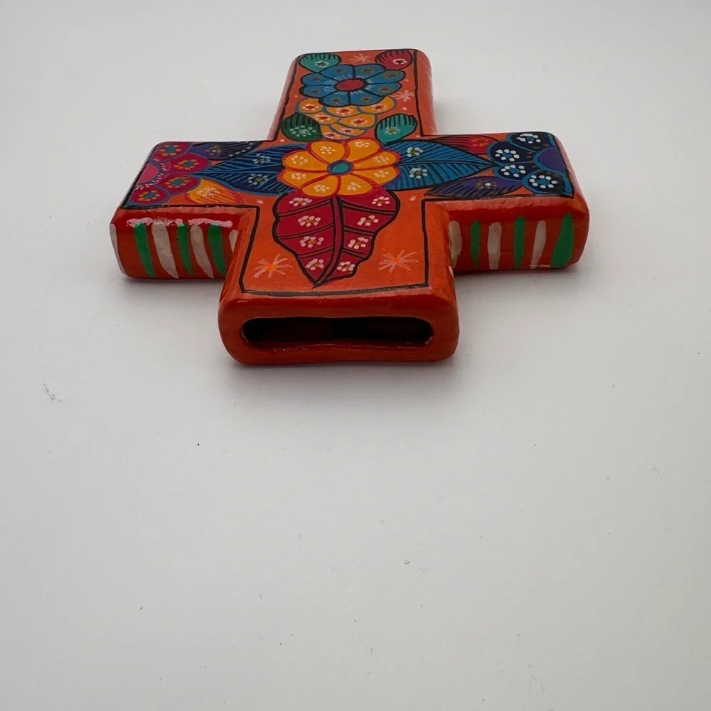 Colorful Novica Handmade in Mexico Floral Cross Wall Decor