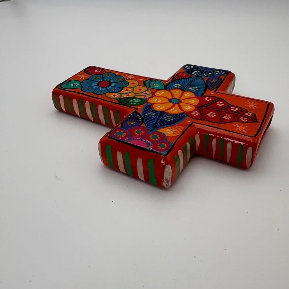 Colorful Novica Handmade in Mexico Floral Cross Wall Decor