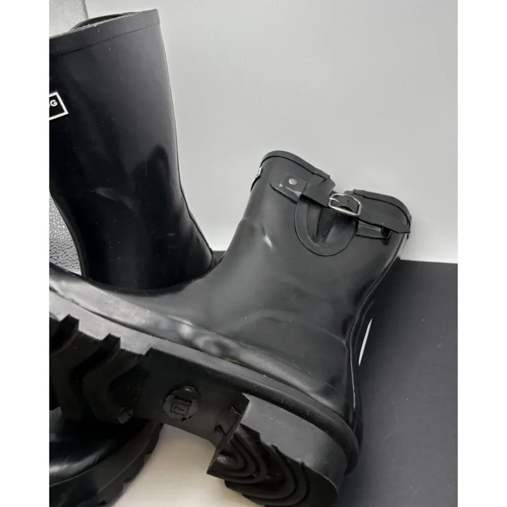 London Fog Women Mid Calf Rain Boots Tally Size US 7M Black Rubber