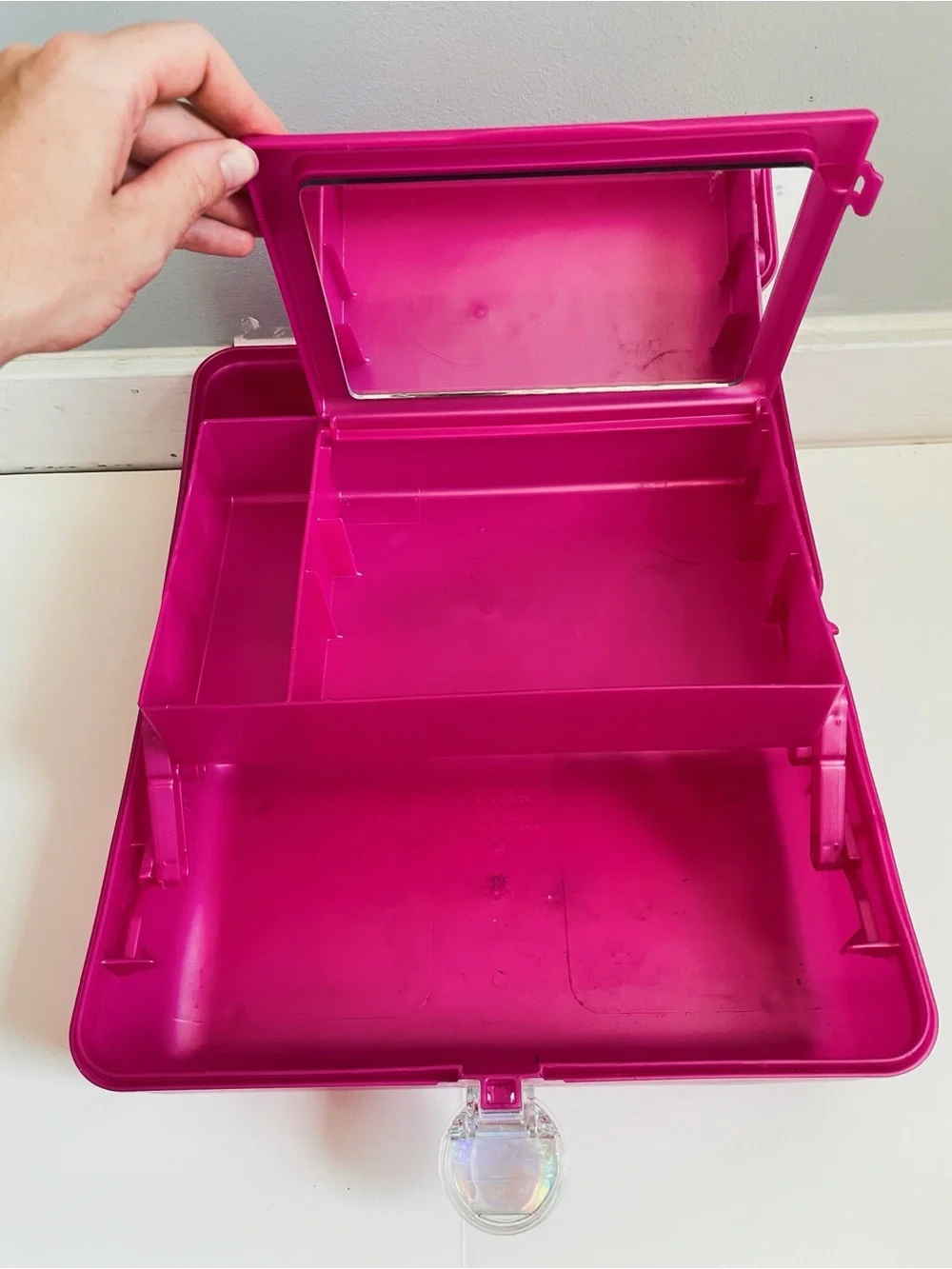 Vintage 90s Retro Caboodles Makeup Case Pink Shimmer Organizer Box Mirror USA