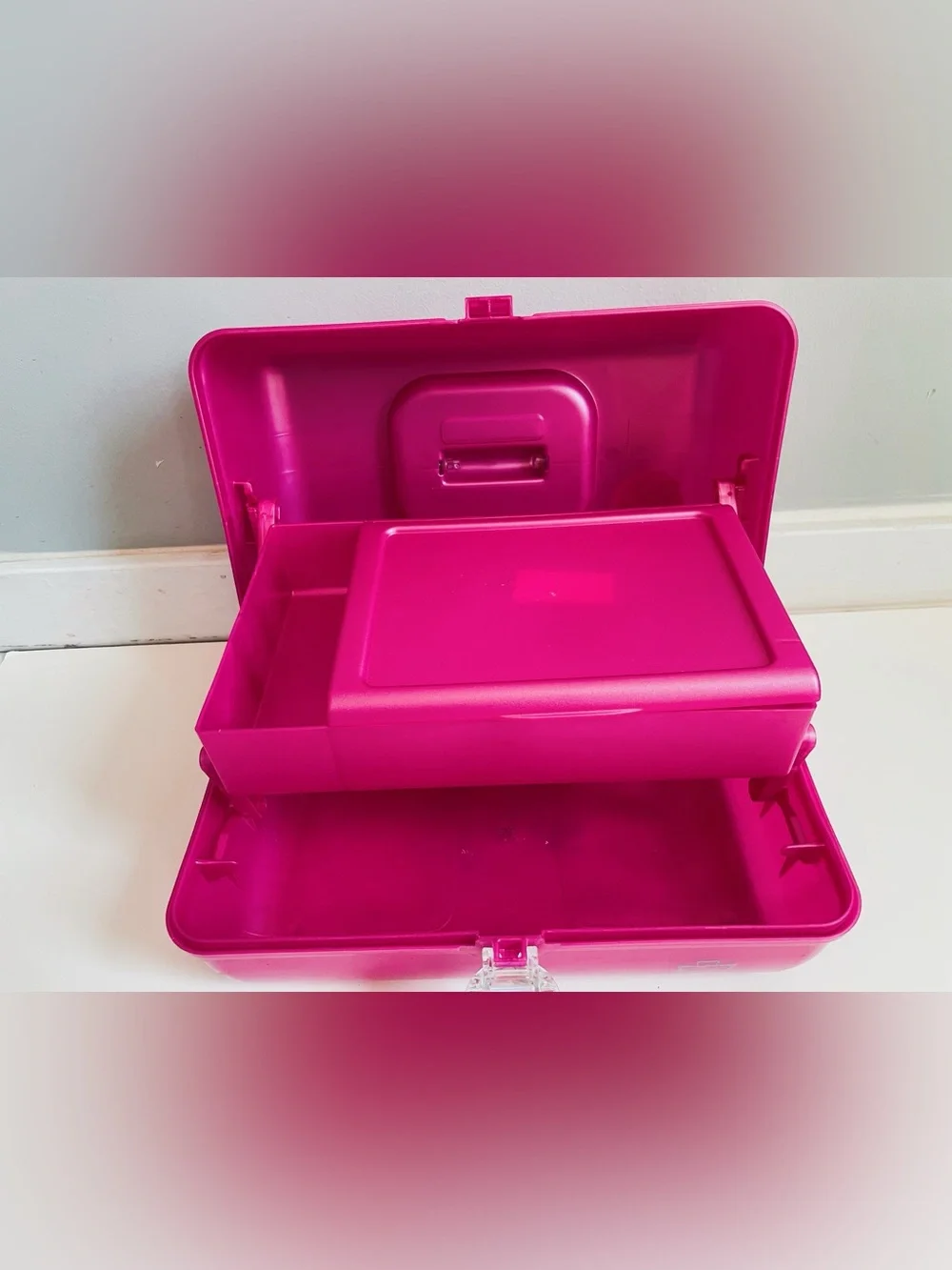 Vintage 90s Retro Caboodles Makeup Case Pink Shimmer Organizer Box Mirror USA