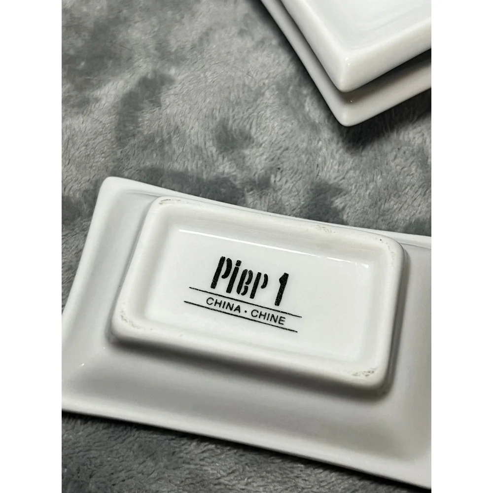 Pier 1 White Ceramic Square Appetizer Plates‎ Set 6 Modern Minimalist 4in