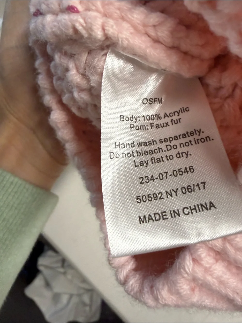 Girls Pink Knit Pom Beanie Hat with Gray Faux Fur Pom Pom One Size NEW