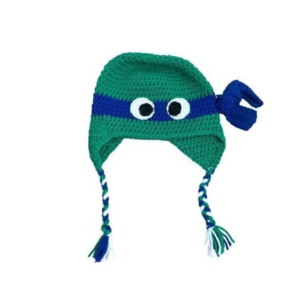 Handmade Crochet Ninja Turtle-Inspired Hat With Braided Tassels