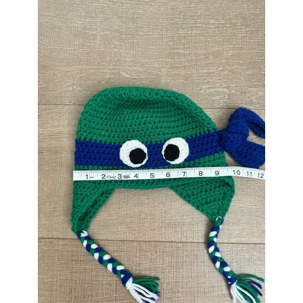Handmade Crochet Ninja Turtle-Inspired Hat With Braided Tassels