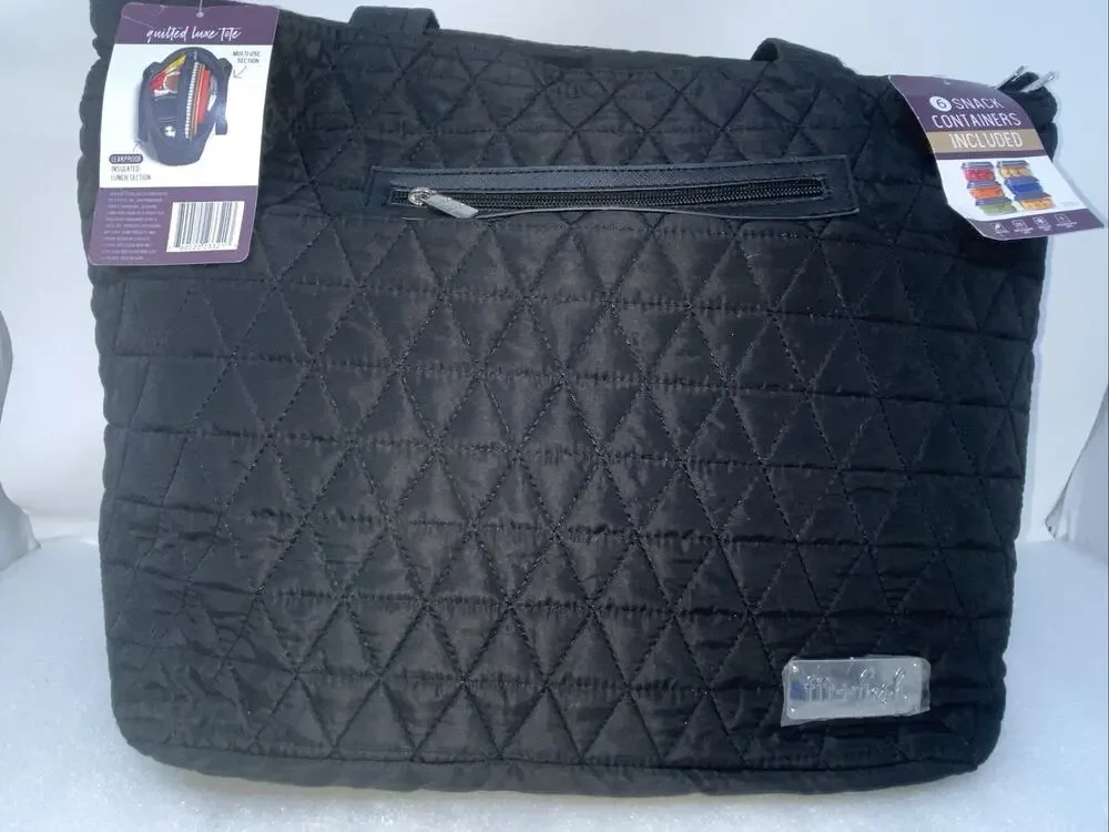 Quilted Luxe Insulated Laptop Bag with Zipper Front Pocket and Food Containers