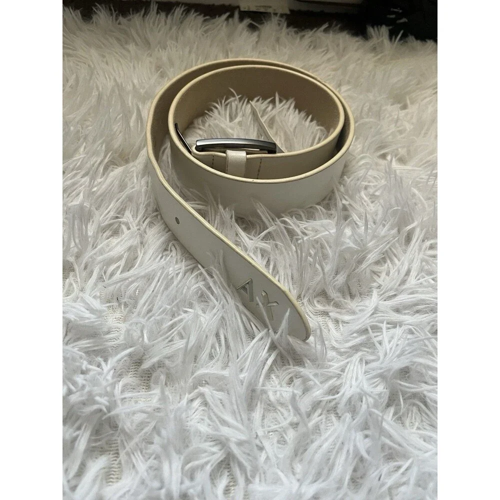 Armani Exchange A|X White Genuine Leather Belt Size 30 Logo Buckle Casual