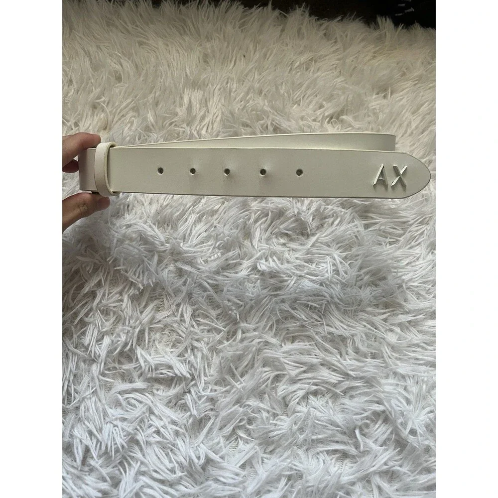 Armani Exchange A|X White Genuine Leather Belt Size 30 Logo Buckle Casual