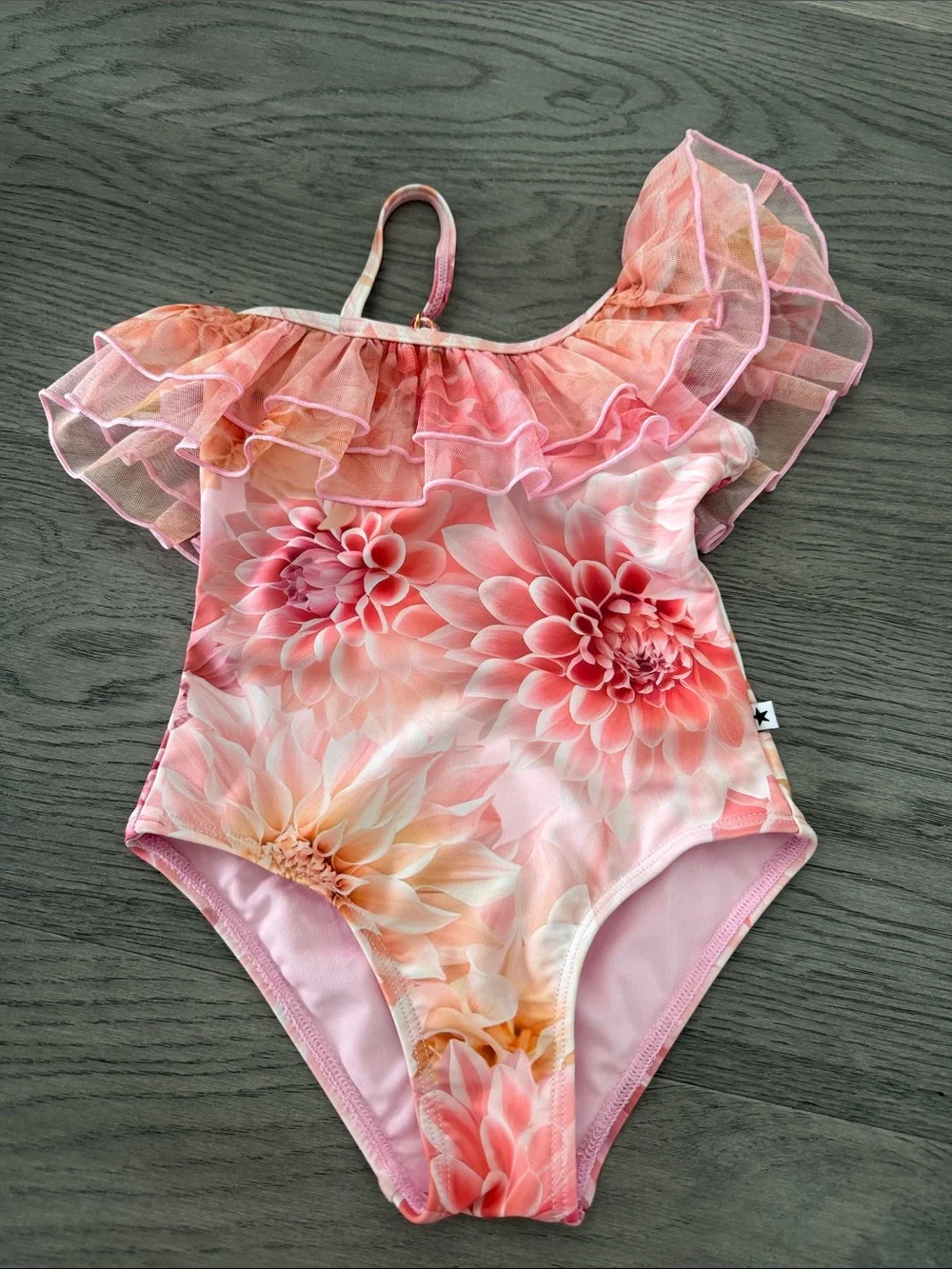 Molo Pink Floral Ruffle-Shoulder One-Piece Swimsuit