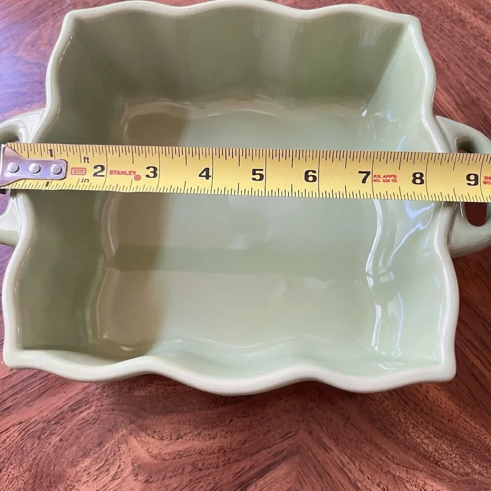 Pier 1 Talavera 2 Qt Stoneware With Lid Scalloped Sage Green Square