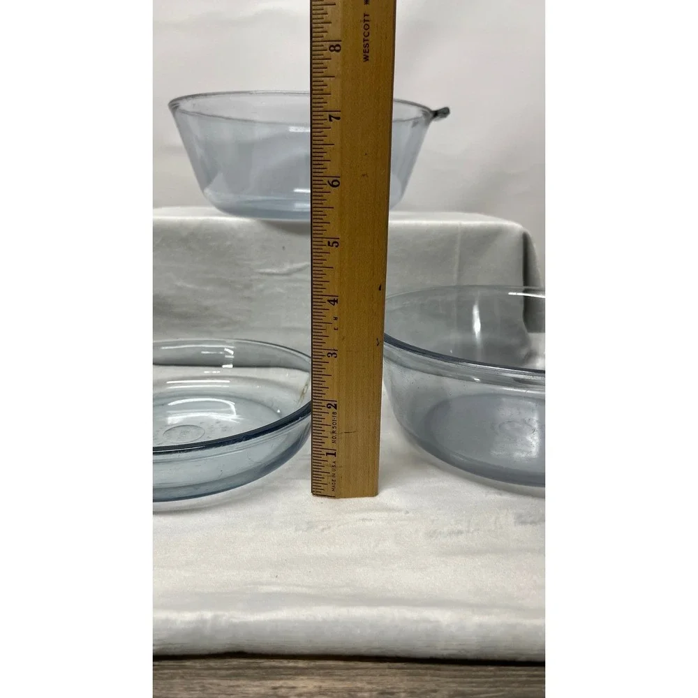 Pyrex Flameware Glass Mixing Bowl Set Blue Tint Vintage 3 Piece 833 817 807