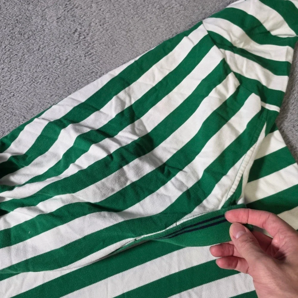 Polo Ralph Lauren Mens L Polo Shirt Green White Striped Short Sleeve Cotton