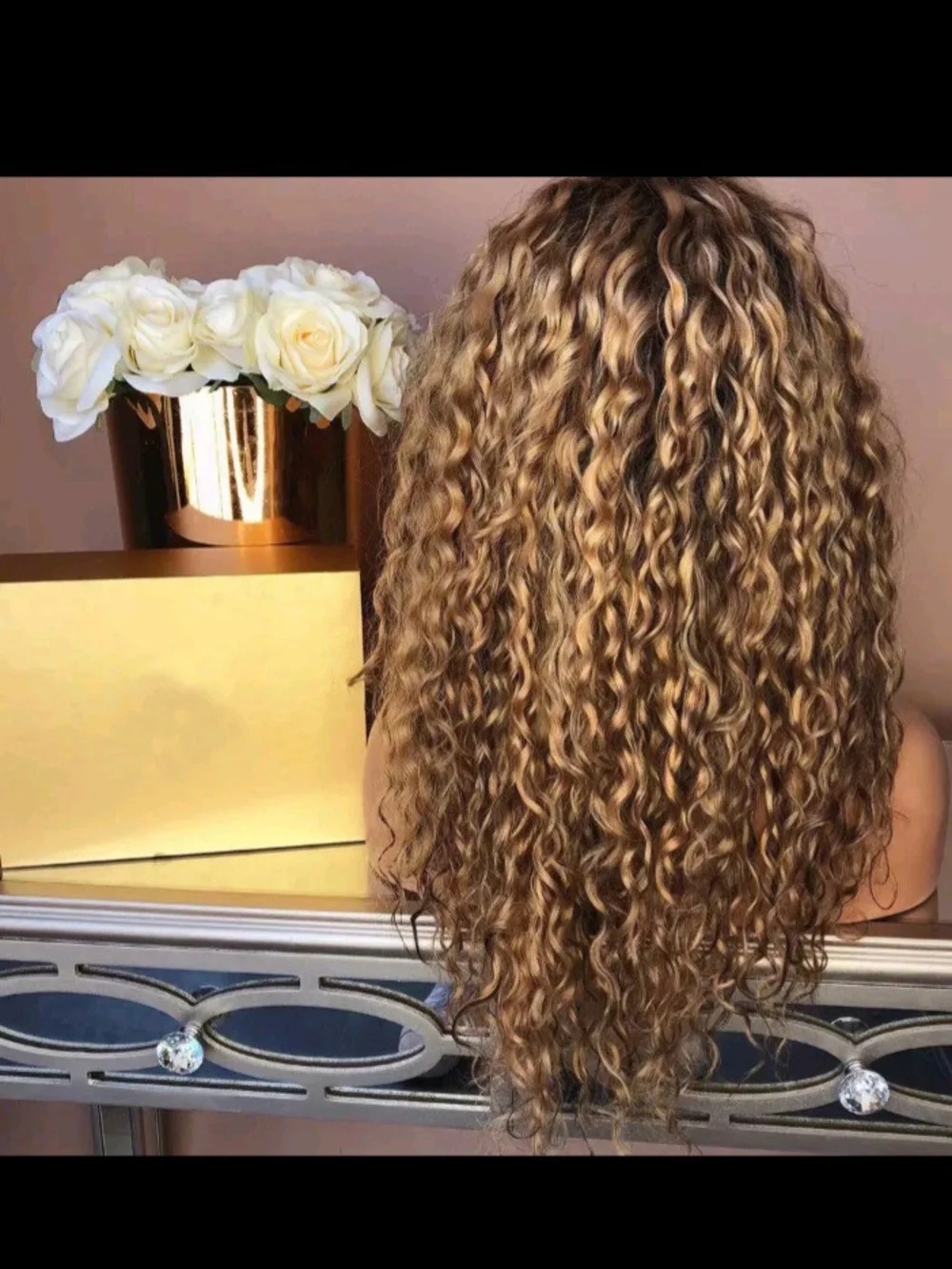 Long Curly Honey Blonde Wig with Natural Luster