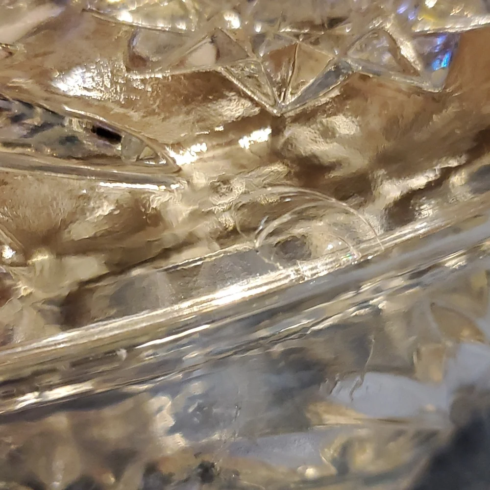 Cut glass candy dish with lid 8 inches in diameter 6 inches tall with handle