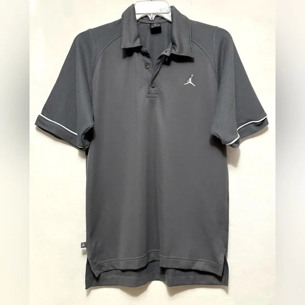 Michael Jordan MJ Jumpman 20th Anniversary Grey Gray Collared Polo Shirt Top M