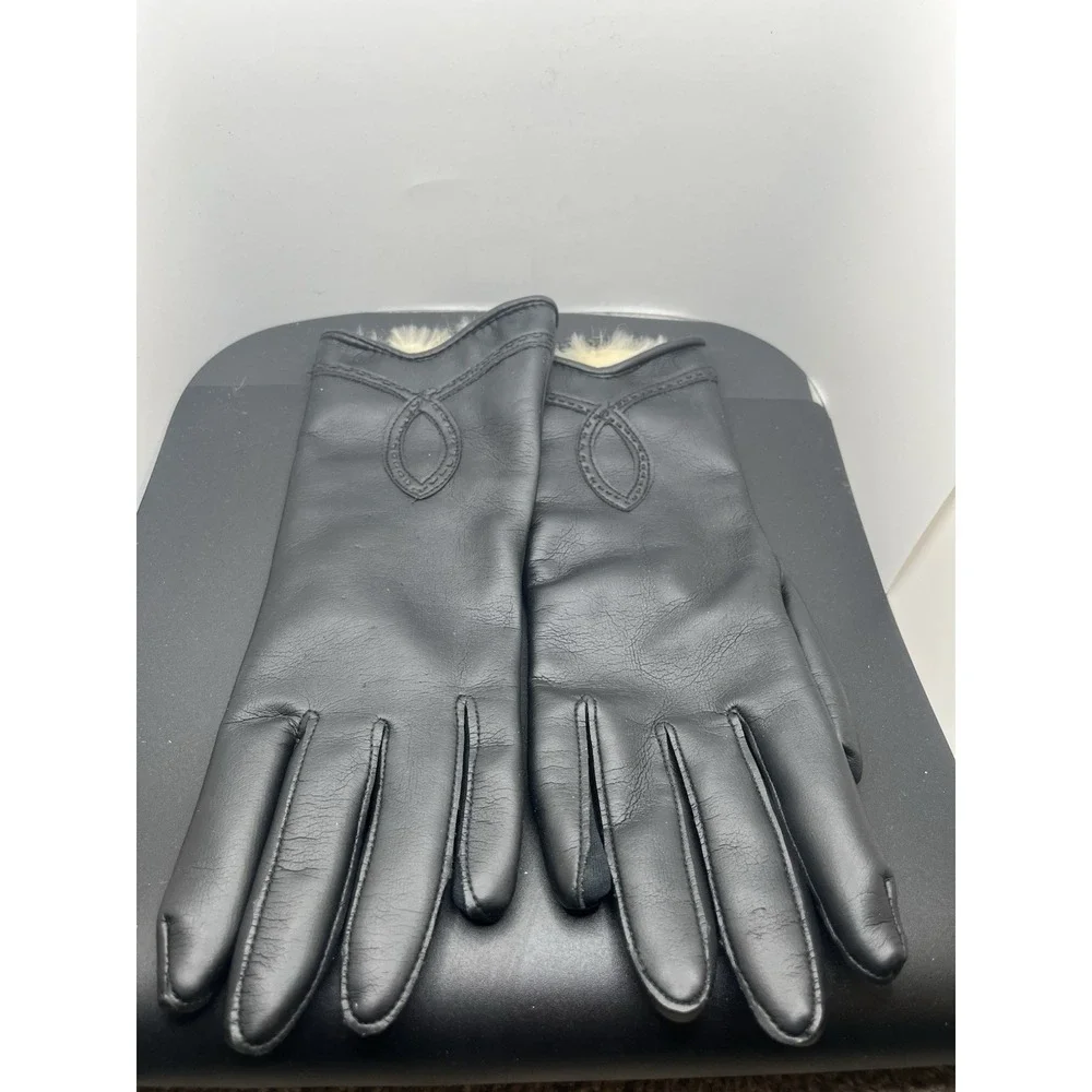 Vintage Black Women's Gloves‎ With Rabbit Fur Size 8
