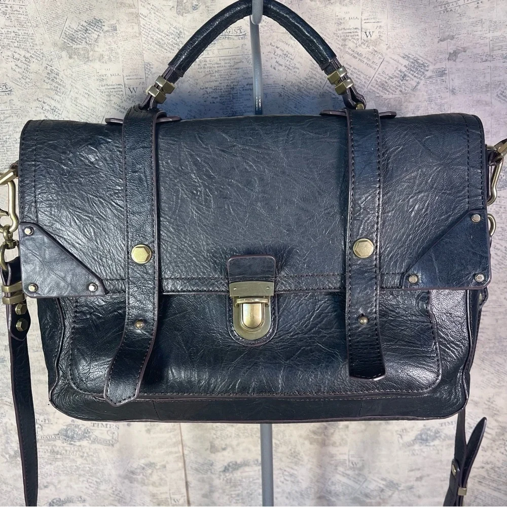 orYANY Julia Leather Satchel Messenger Bag Black Leather Work Crossbody Purse