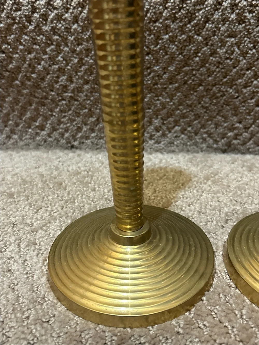Vtg Heavy Brass candlesticks Ribbed MCM Design 10” Pair, Patina Biedermann India