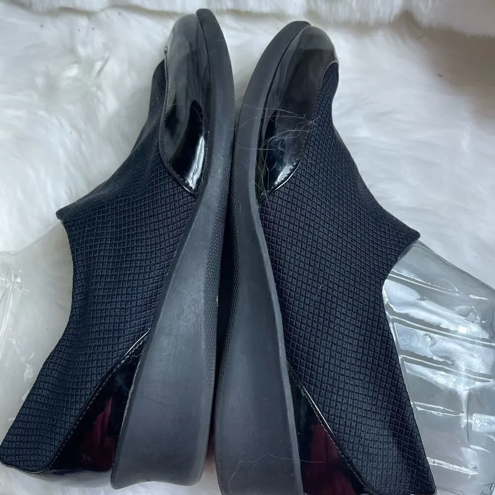 Abella Tiressa black patent and nylon wedge slip on rubber soles size 10