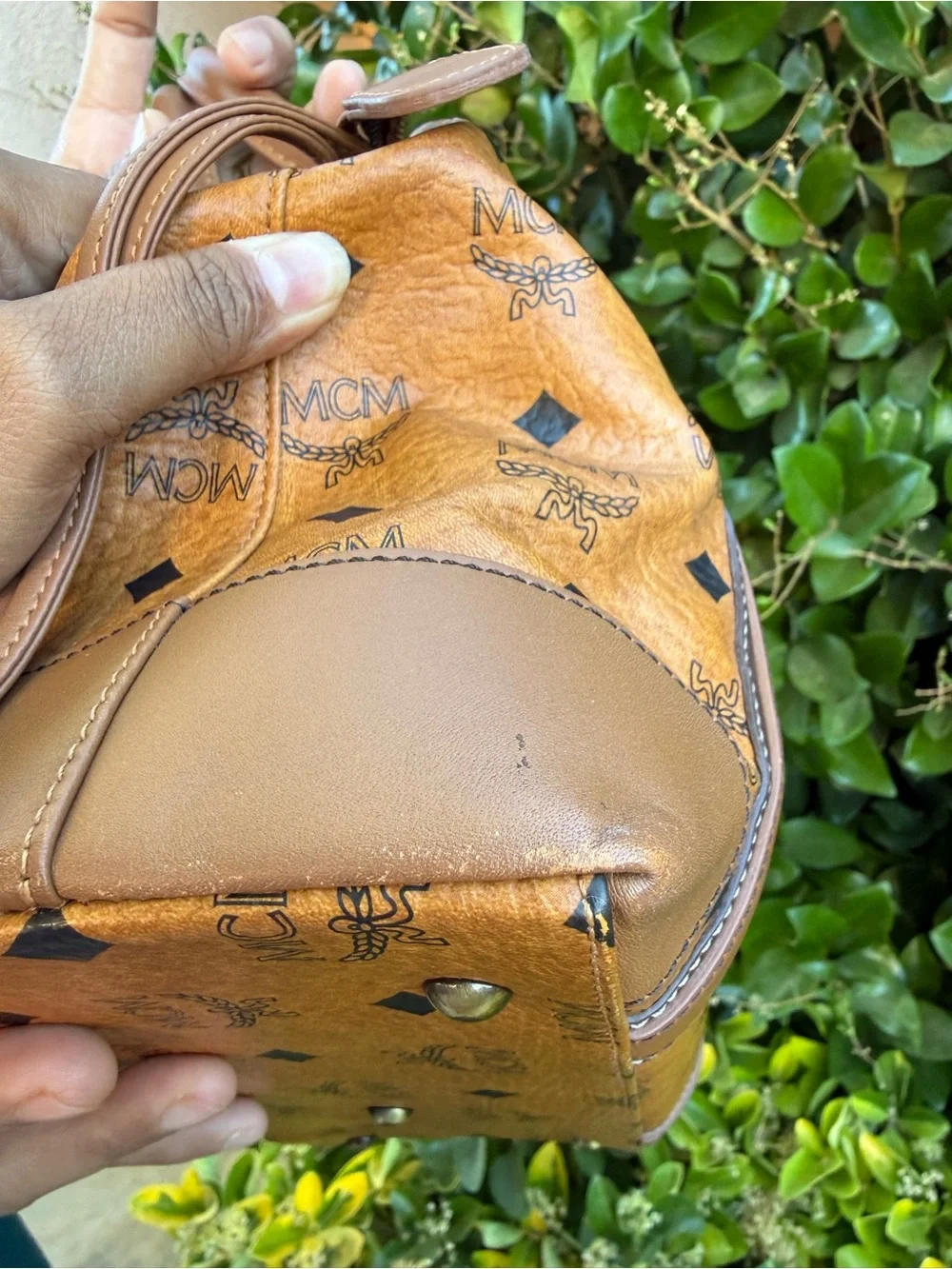 VINTAGE y2k monogram MCM COGNAC VISETOS with gold charm top handle Shoulder bag