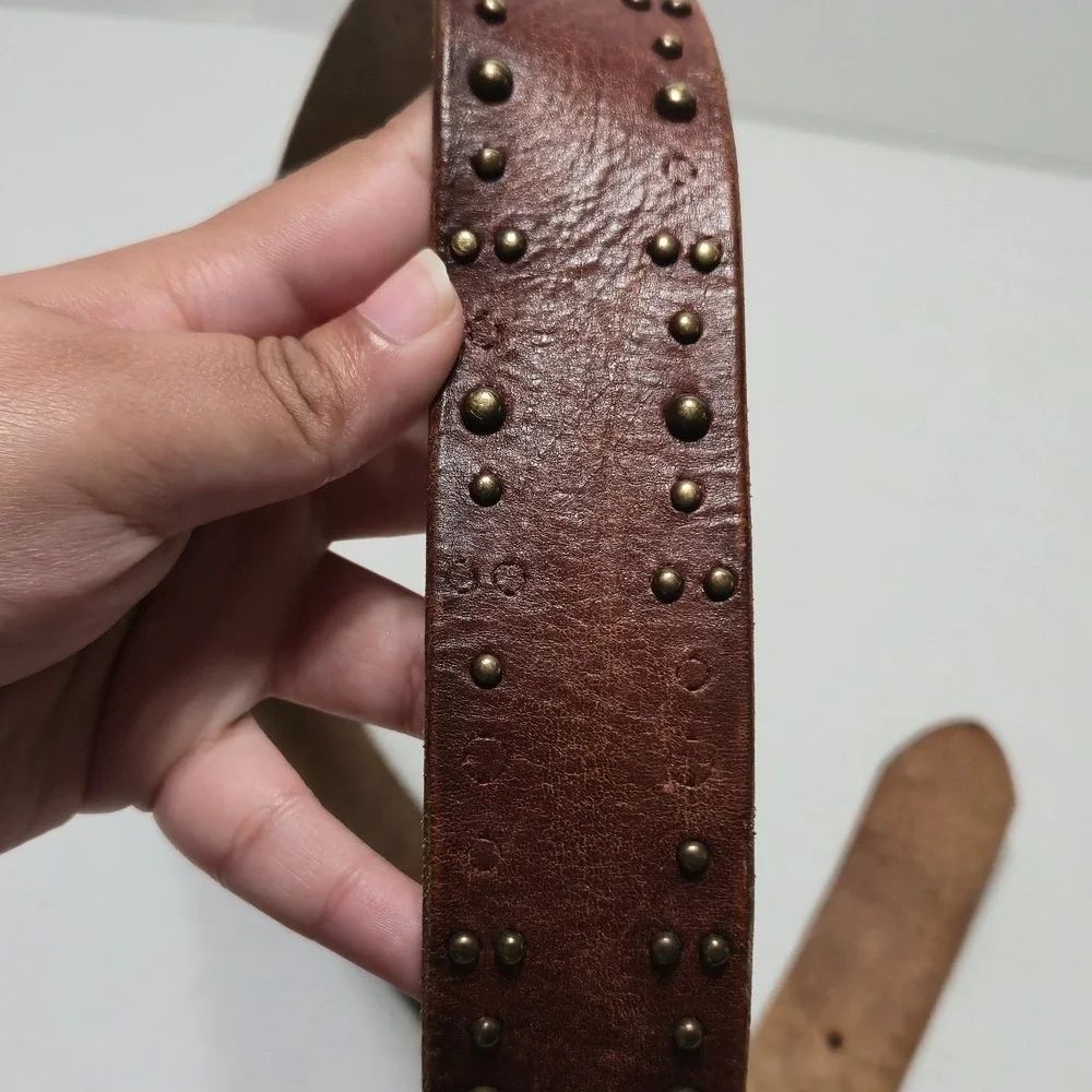 Vintage American Eagle Studded Brown Leather Belt Womens Size Med Boho Western