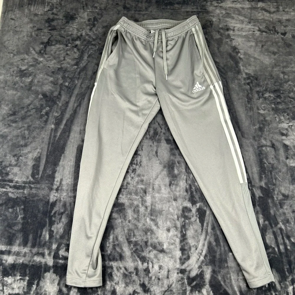 Adidas Tiro Track Pants Mens Small Grey White Stripes Zipper Cuffs Joggers