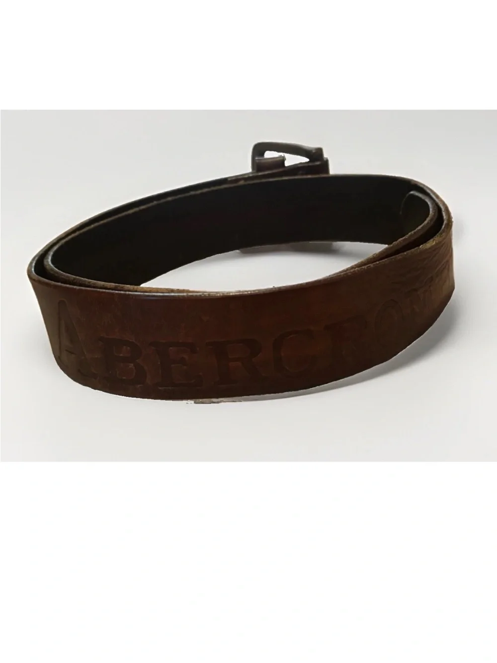 Vintage Abercrombie & Fitch Brown Leather Embossed Store Logo Moose Belt 32”