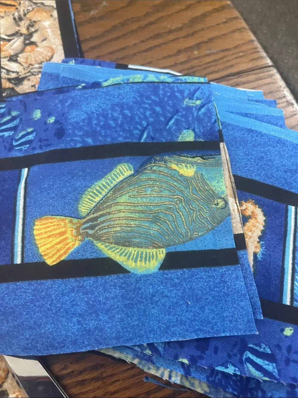 Fish, underwater beach cotton fabric panels set vibrant