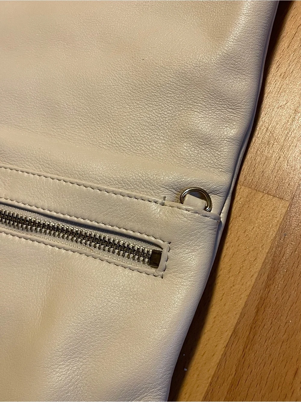 Cream Fold-Over Leather Clutch with Zip Accent