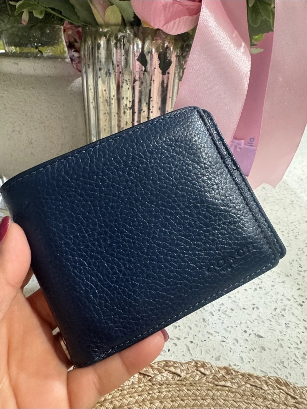 💙COACH Pebble Leather And Signature Coated Canvas Wallet