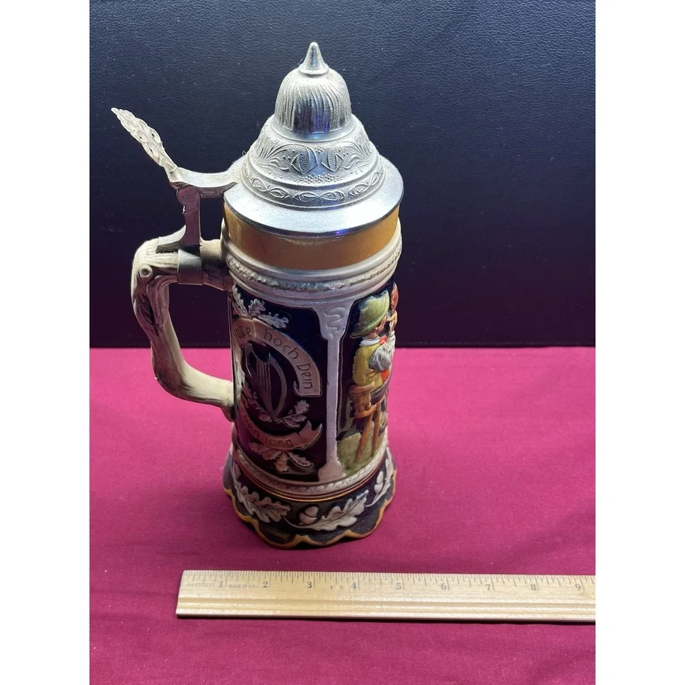 VINTAGE German Beer Stein Music Box with Pewter‎ Lid RARE - GERMANY