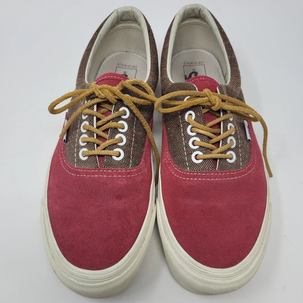 Vans Era CA Port Royale‎ Sneakers Shoes Red Suede Brown Herringbone Men's 8.5