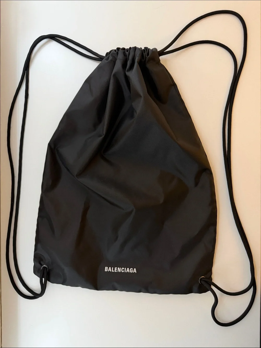 Balenciaga Black Drawstring Backpack with Logo