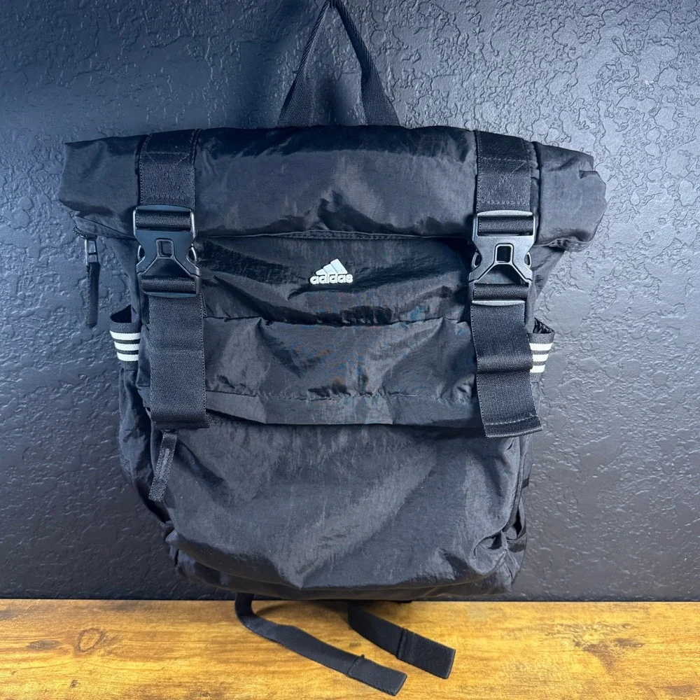 Adidas Roll-Top Buckle Black Nylon Backpack Mens Unisex OSFA‎
