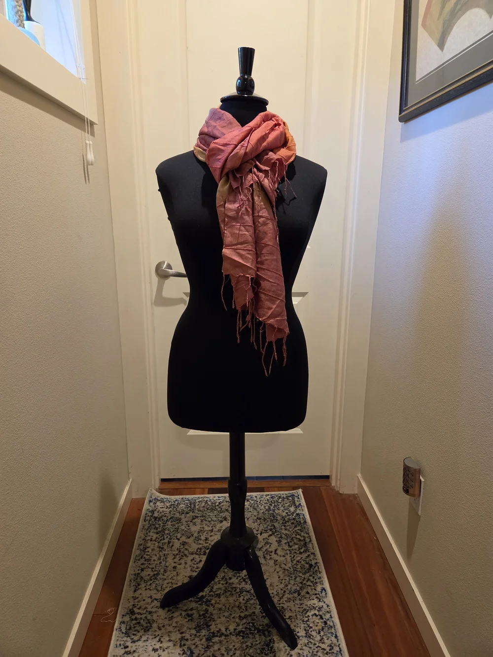 Large Soft Pink & Orange Fringed Wrap Scarf