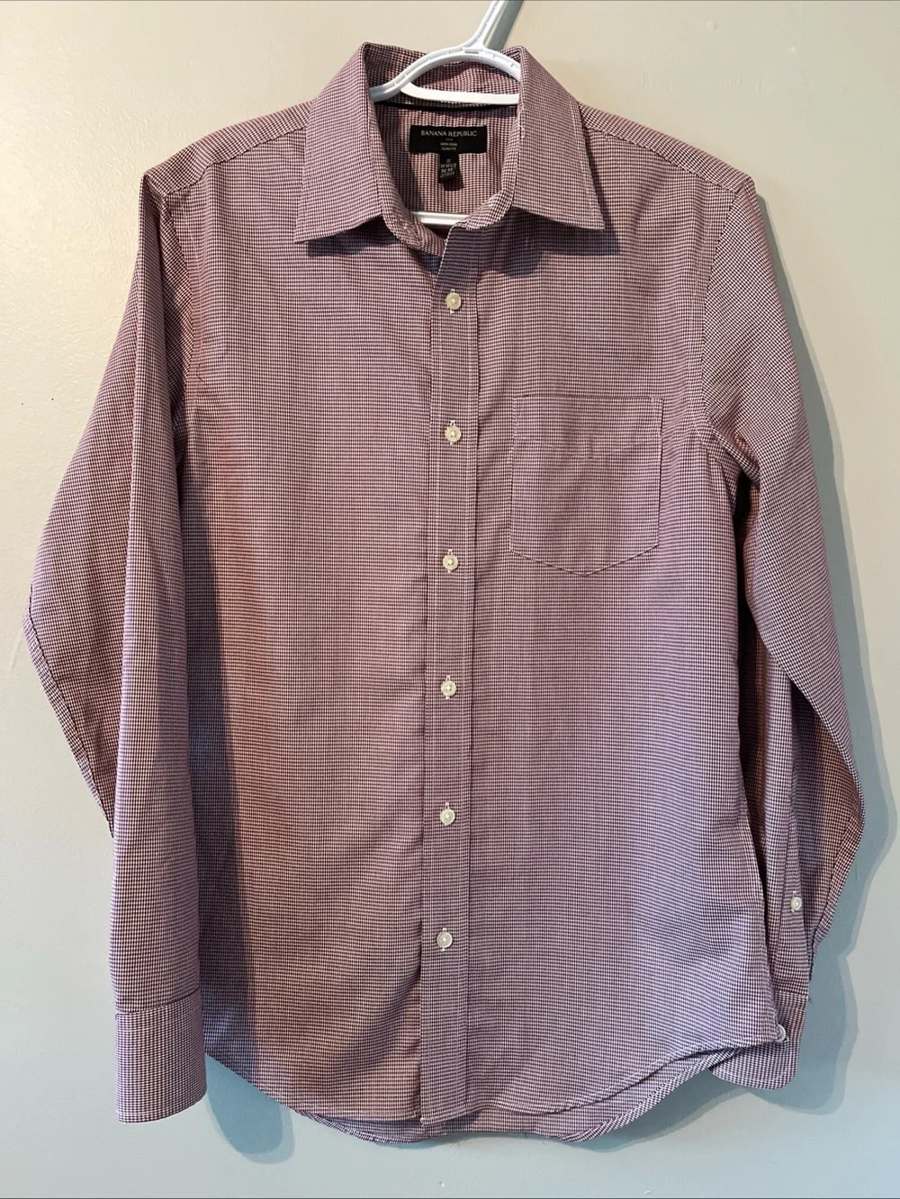 Men’s Banana Republic Non-Iron Slim Fit Red/White Check Collared Dress Shirt S