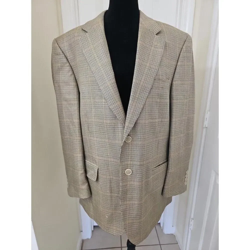 Haspel Tweed Men's Blazer 42S Wool Silk  Tan Two‎ Button Double Sport Coat