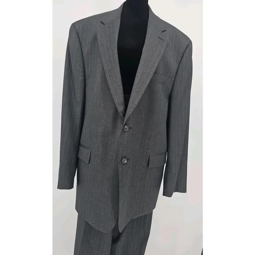 Lauren Ralph Lauren Gray Pinstriped Suit 50R Wool Two-Piece Suit 39x28.5 Trouser