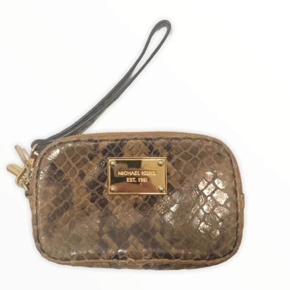 Michael kors python embossed 2 zipper wristlet bag