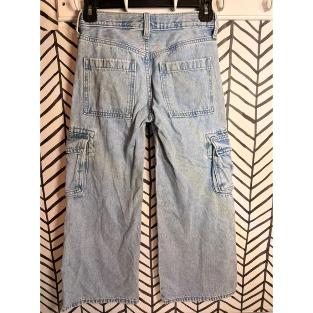 Old Navy Light Blue High Rise Baggy Cargo Pocket Jeans Girls 8 5034