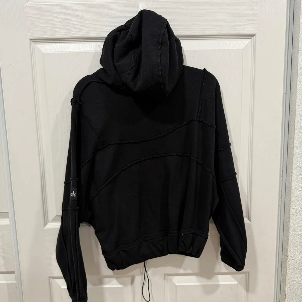 Alo‎ Yoga Black Deconstructed Raw Seam Hoodie Sweatshirt Small W1354R