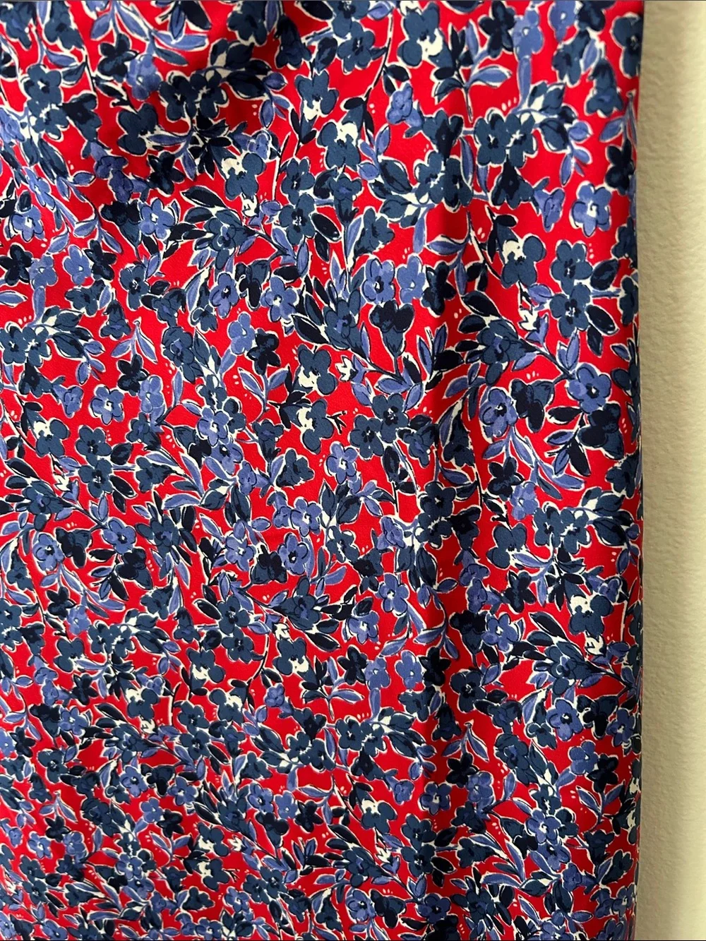J. Crew Printed bias red blue floral slip satin pull on midi skirt S