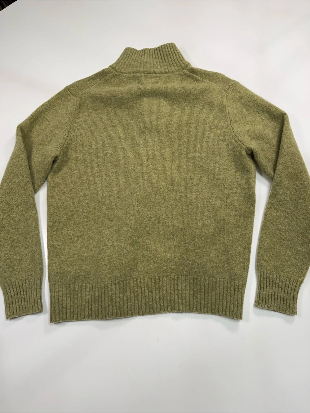 J. Crew 100% Lambs Wool Olive Half-Zip V-Neck Sweater