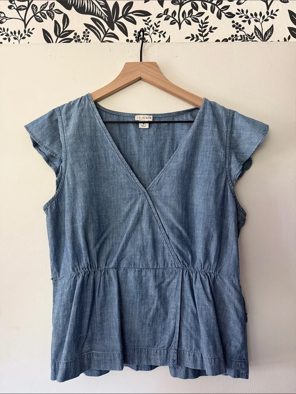 J. Crew Chambray Wrap-Front Peplum Top - Light Blue