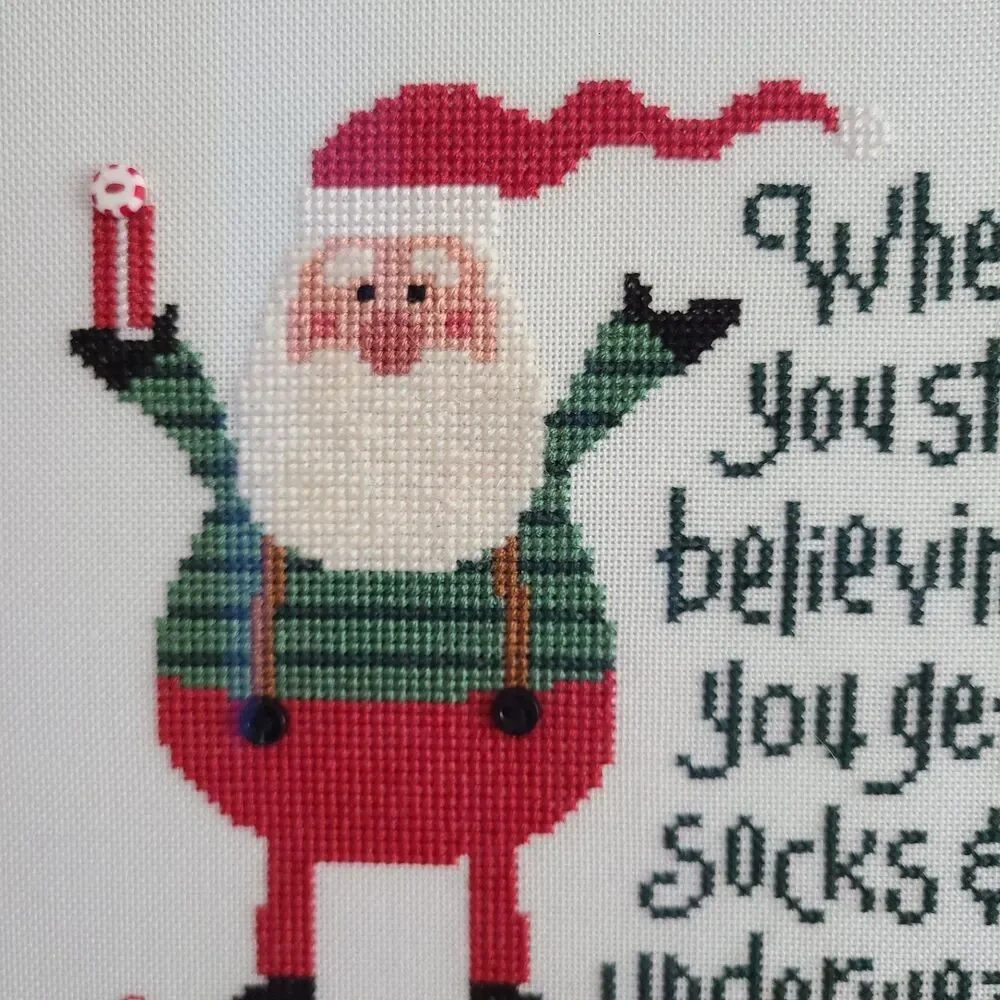 Santa Christmas Cross Stitch When You Stop Believing Humor Funny Wall Frame