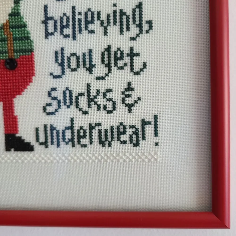 Santa Christmas Cross Stitch When You Stop Believing Humor Funny Wall Frame